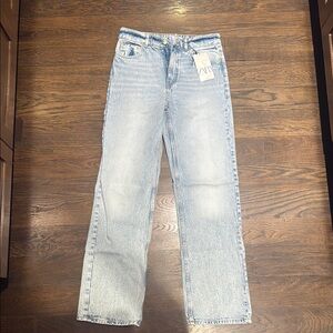Zara Blue Straight Leg Jeans with Distressed Details
